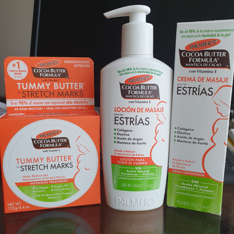 3 PACK - LOCION DE MASAJES PARA ESTRIAS 250 ML + TUMMY BUTTER PARA ESTRIAS 125 GRS + CREMA DE MASAJES 125 GRS PALMERS